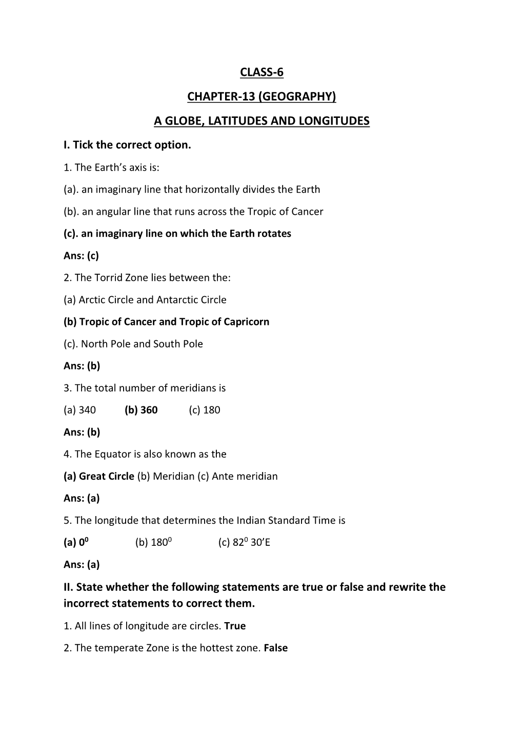 Class-6 Chapter-13 (Geography) a Globe, Latitudes and Longitudes I