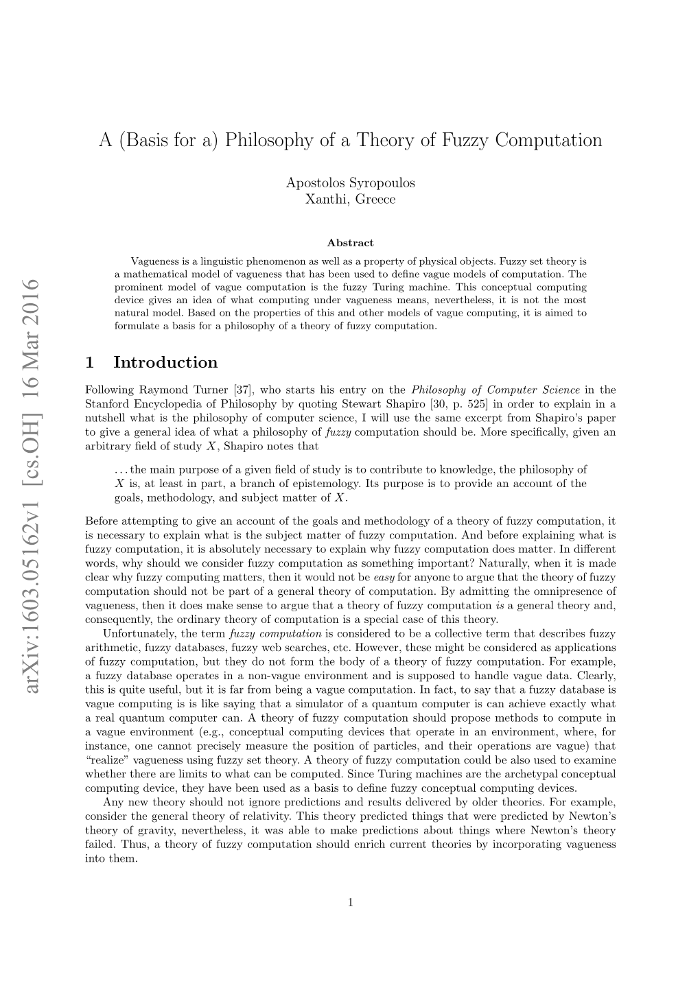 (Basis for A) Philosophy of a Theory of Fuzzy Computation