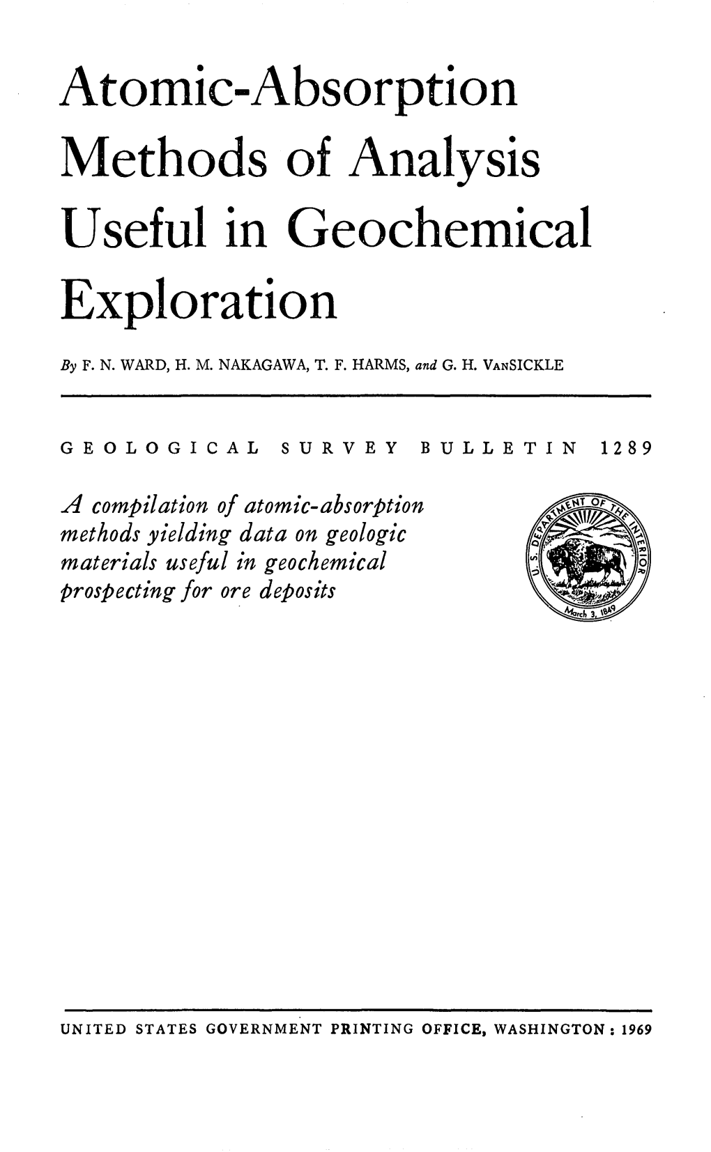 Atomic-Absorption Methods of Analysis Useful in Geochemical Exploration