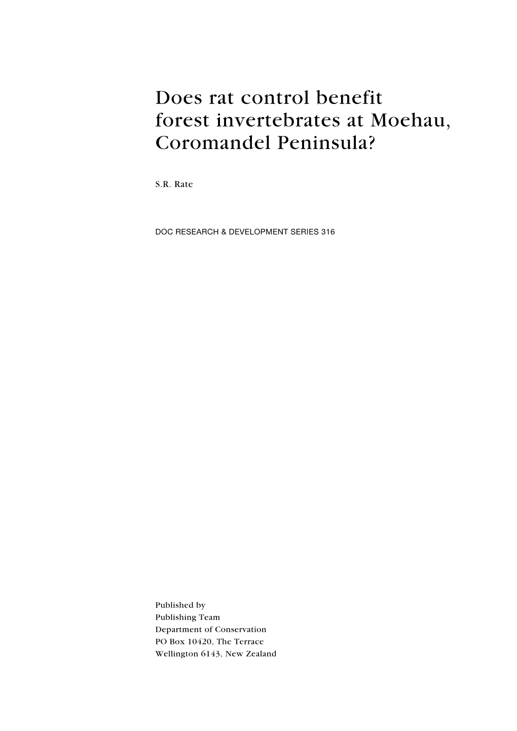 Does Rat Control Benefit Forest Invertebrates at Moehau, Coromandel Peninsula?