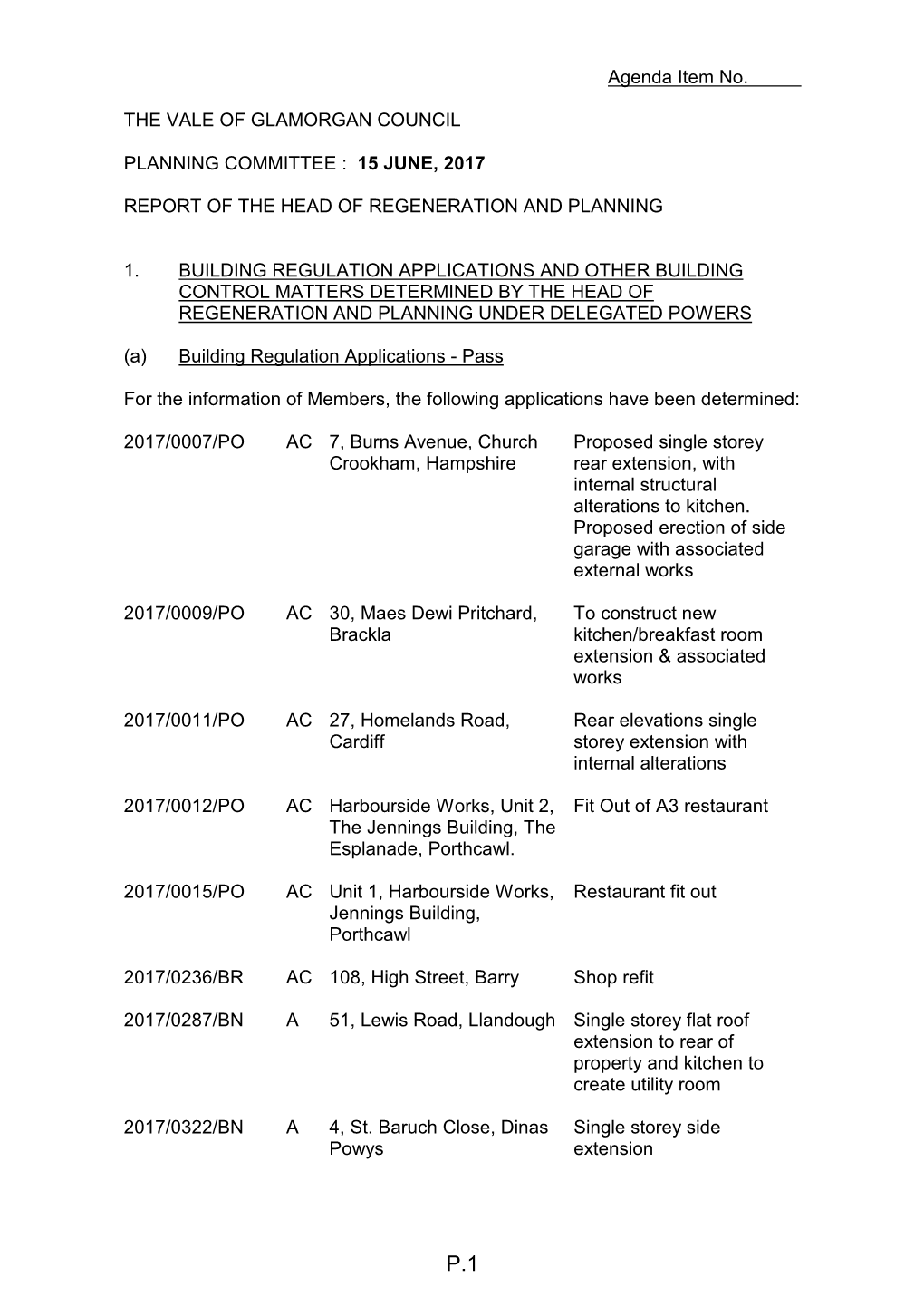 Planning Committee Agenda 15 June 2017