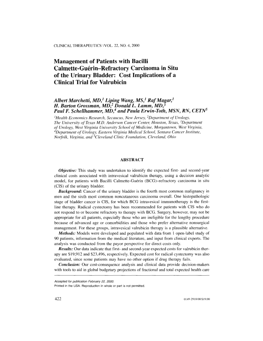 Management of Patients with Bacilli Calmette-G&In