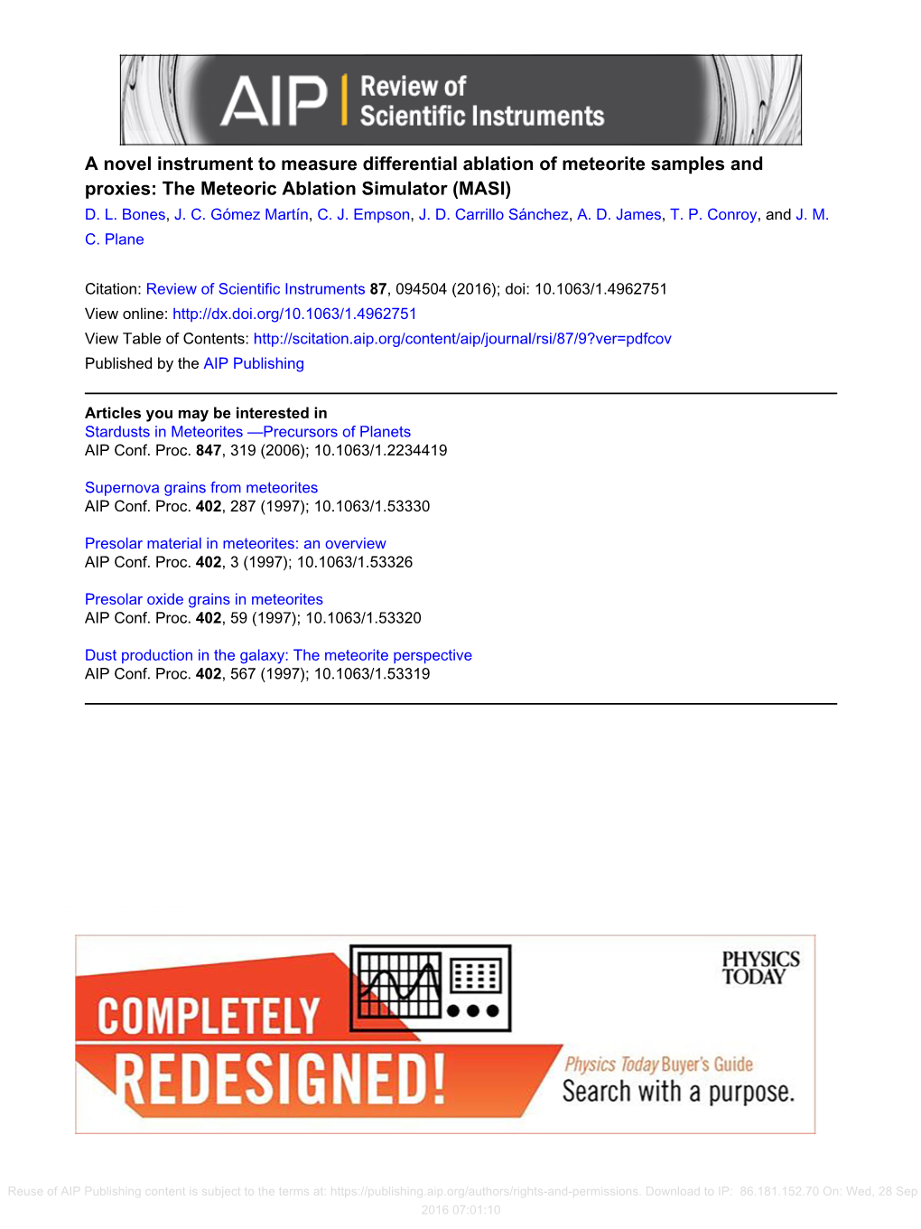 The Meteoric Ablation Simulator (MASI) D