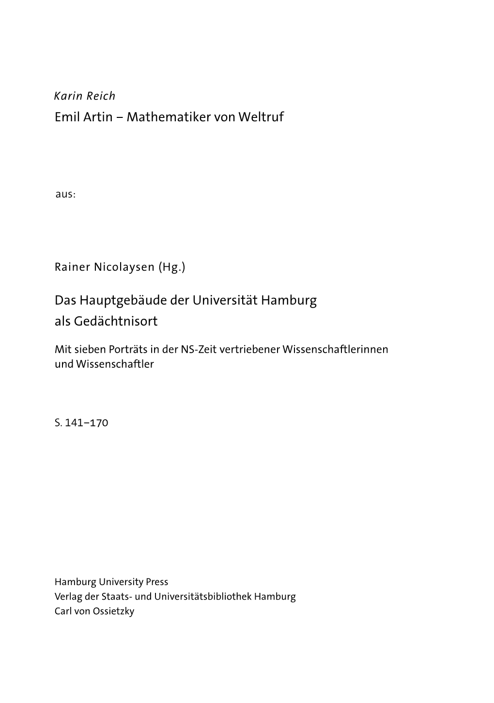 Emil Artin – Mathematiker Von Weltruf