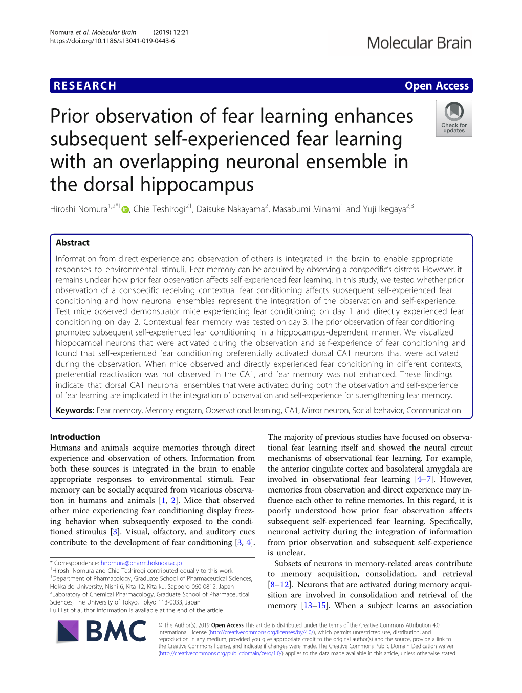 Prior Observation of Fear Learning Enhances