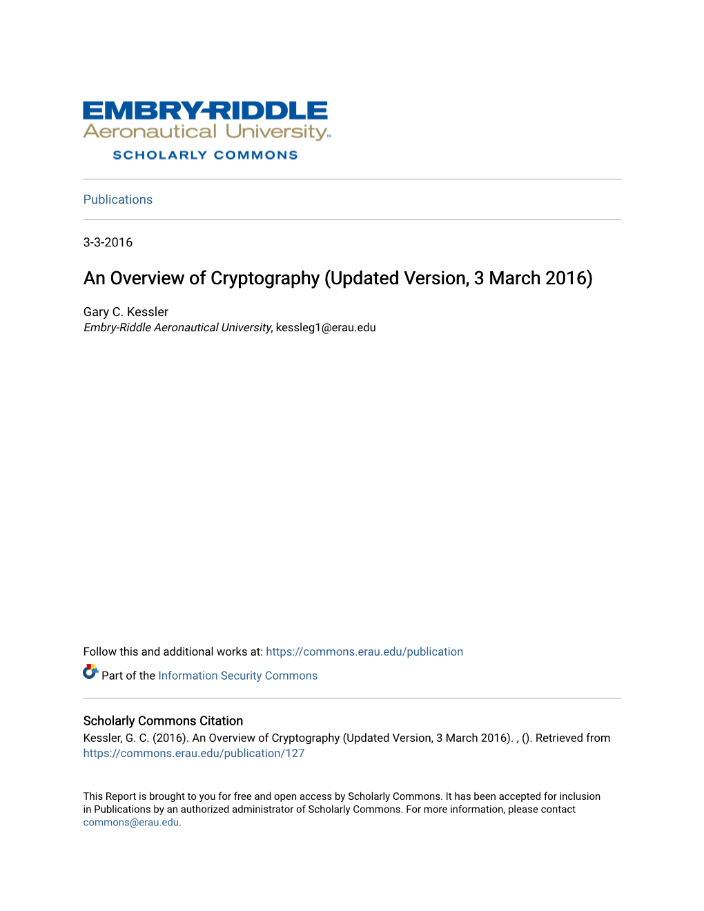 An Overview of Cryptography (Updated Version, 3 March 2016)