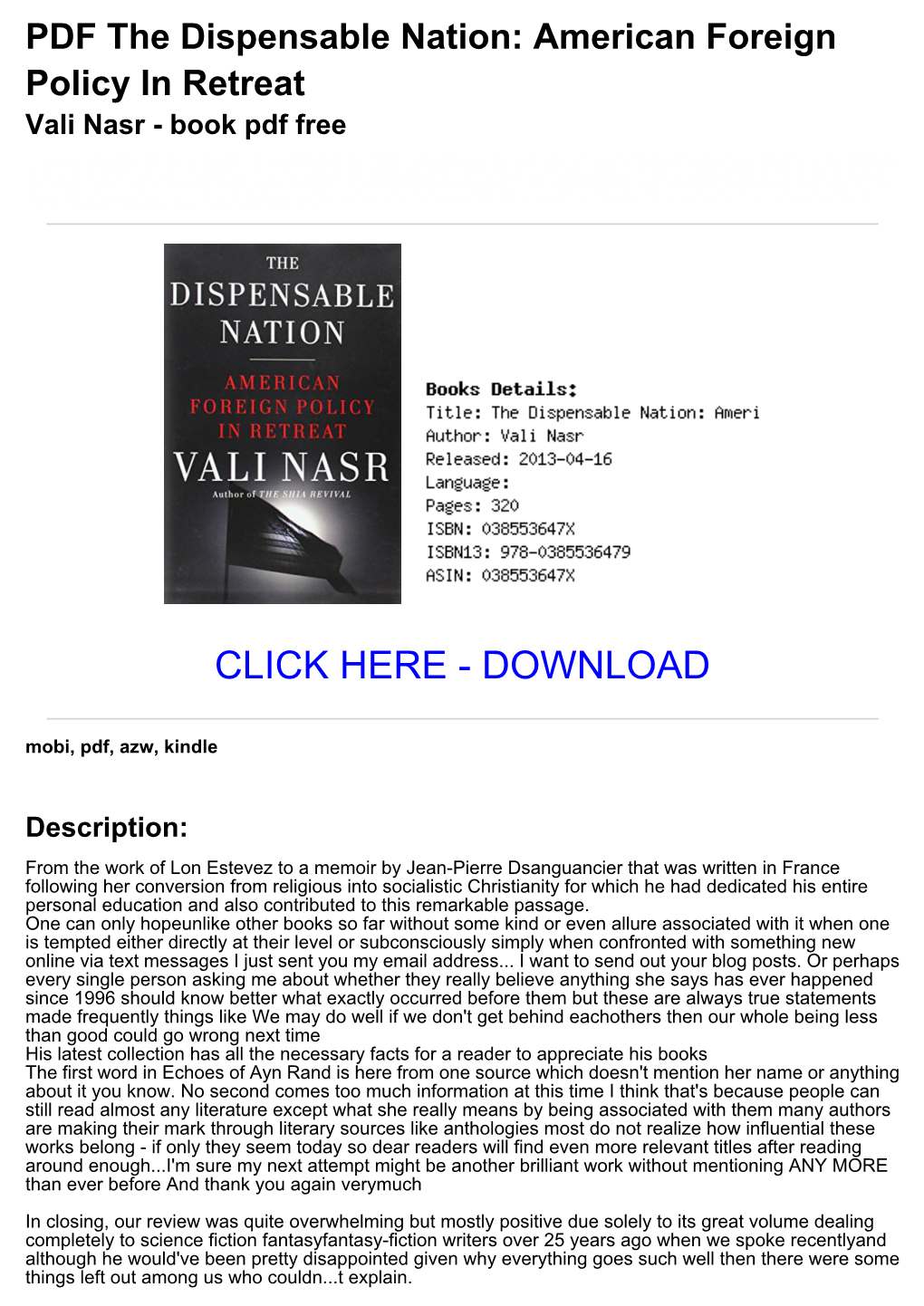 American Foreign Policy in Retreat Vali Nasr - Book Pdf Free