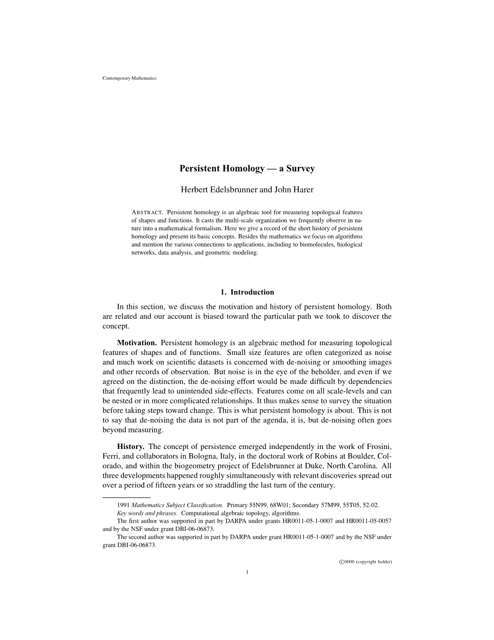 Persistent Homology — a Survey