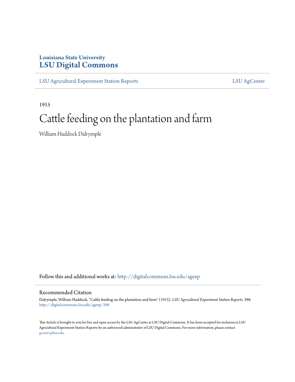 Cattle Feeding on the Plantation and Farm William Haddock Dalrymple