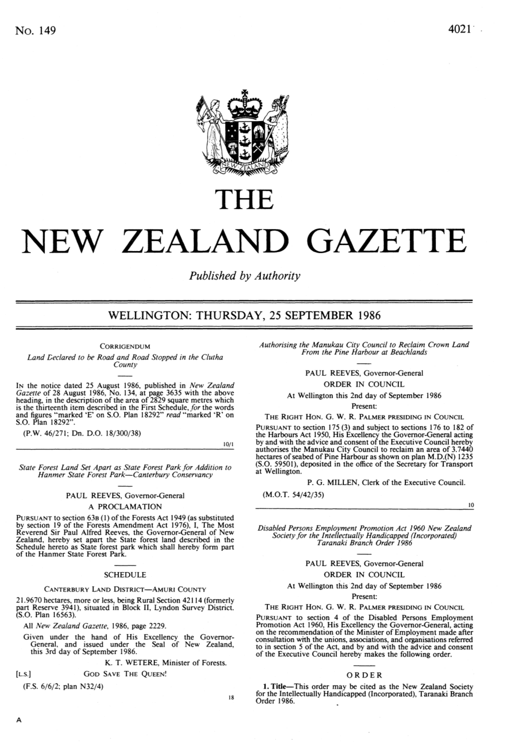 NEW ZEALAND GAZETTE Published by Authority