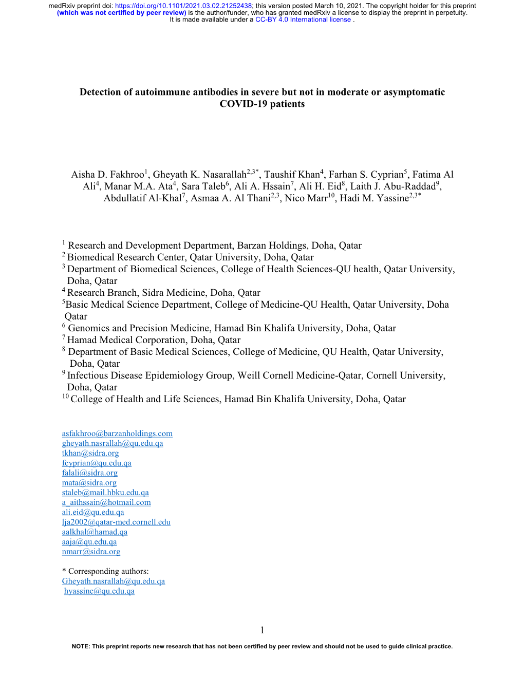 1 Detection of Autoimmune Antibodies in Severe but Not in Moderate Or