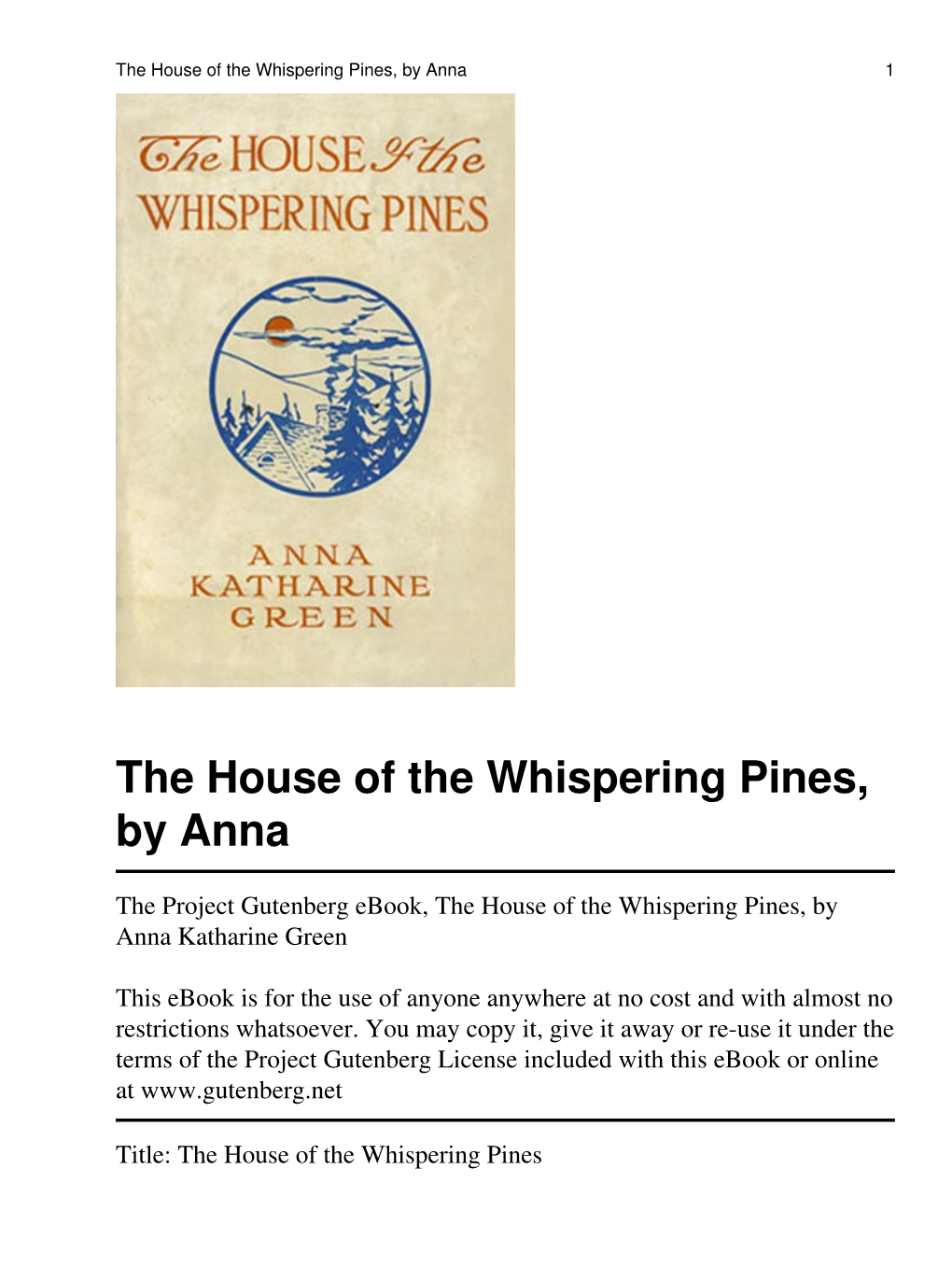 The House of the Whispering Pines, by Anna 1