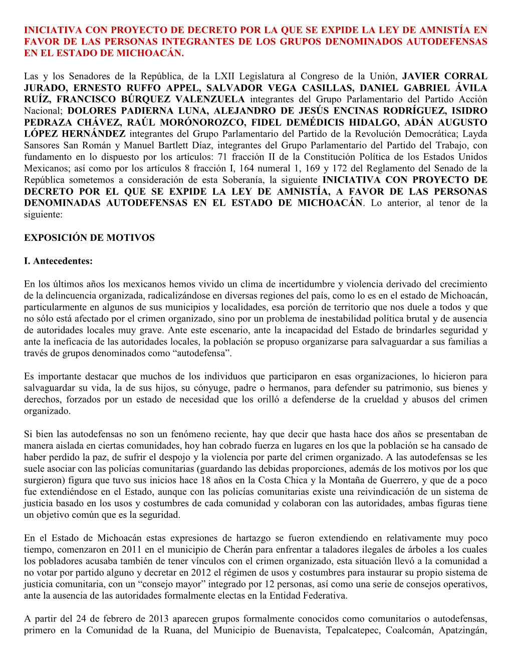 Iniciativa Con Proyecto De Decreto Por La Que Se Expide La Ley De Amnistía En