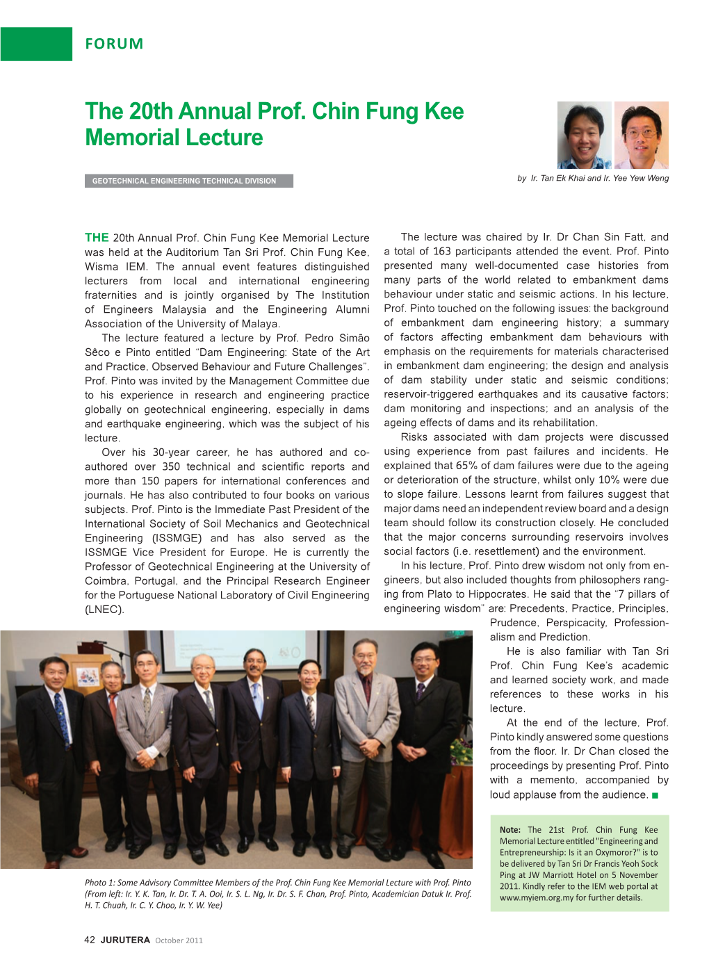 The 20Th Annual Prof. Chin Fung Kee Memorial Lecture