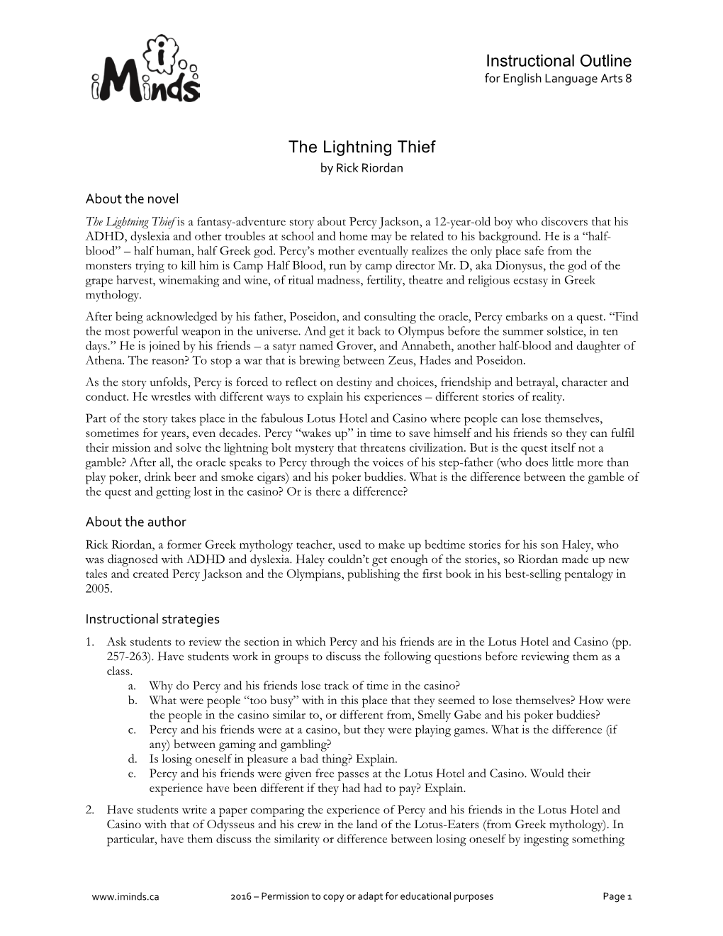 Instructional Outline the Lightning Thief