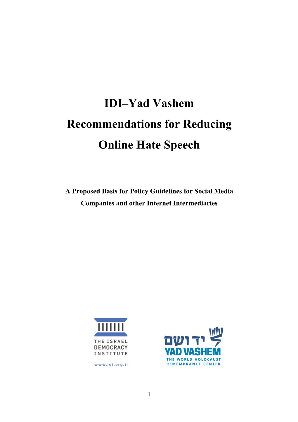 IDI–Yad Vashem Recommendations for Reducing Online Hate Speech