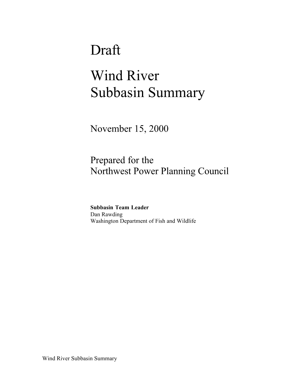 Draft Wind River Subbasin Summary