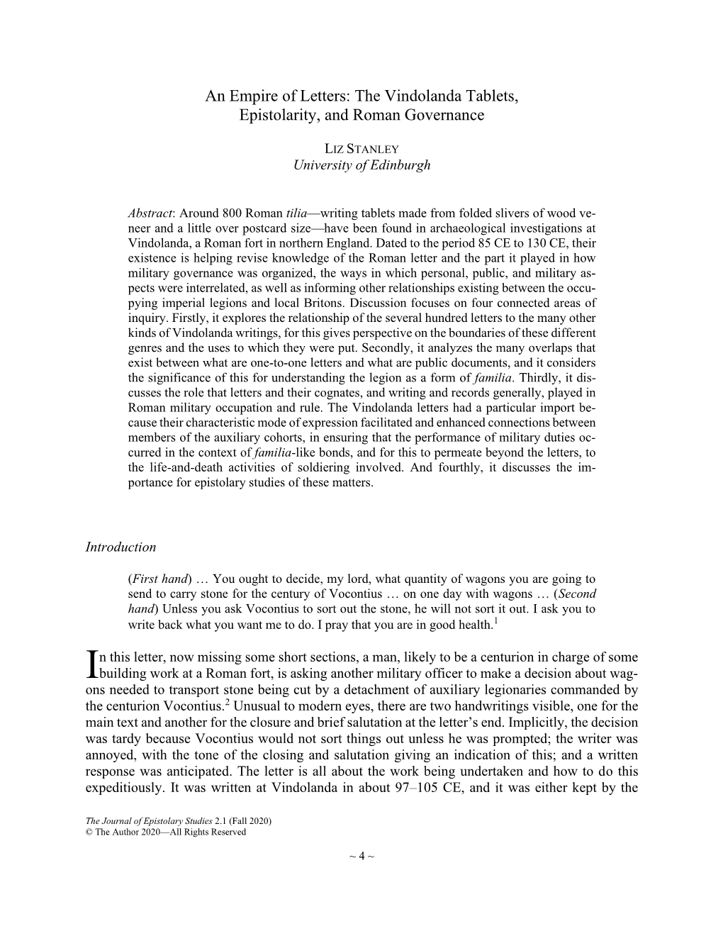 The Vindolanda Tablets, Epistolarity, and Roman Governance