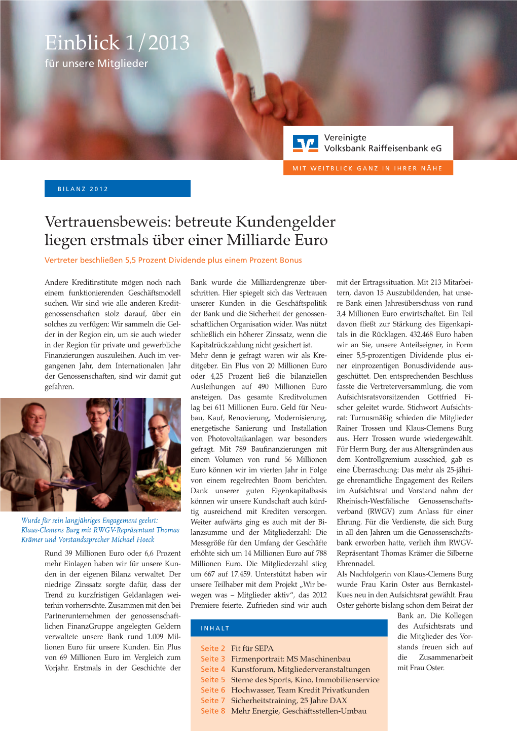 Einblick 1/2013 Für Unsere Mitglieder