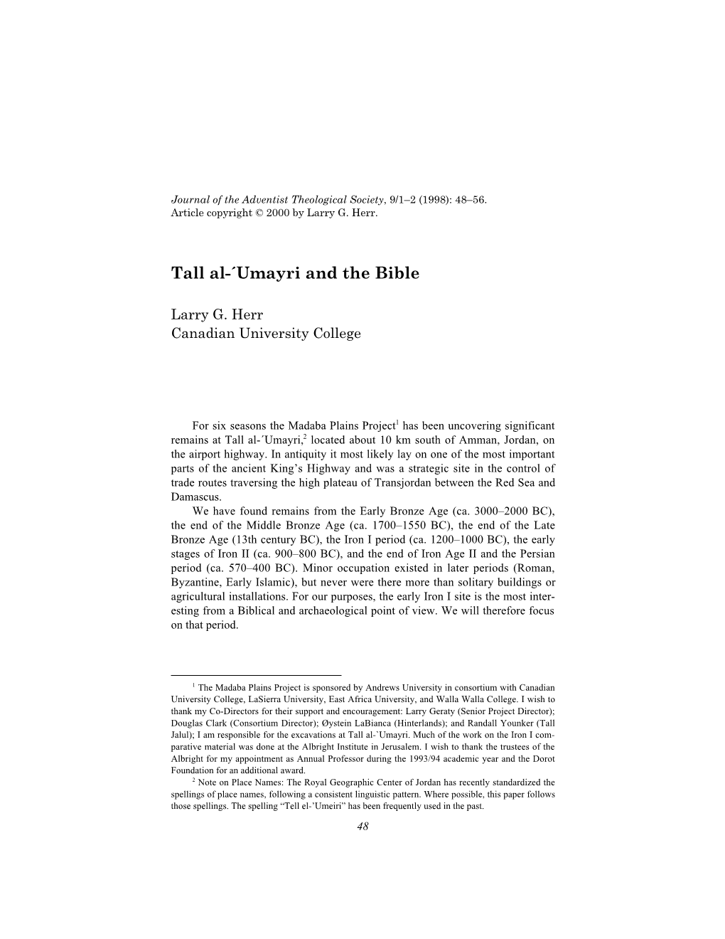 Tall Al-´Umayri and the Bible