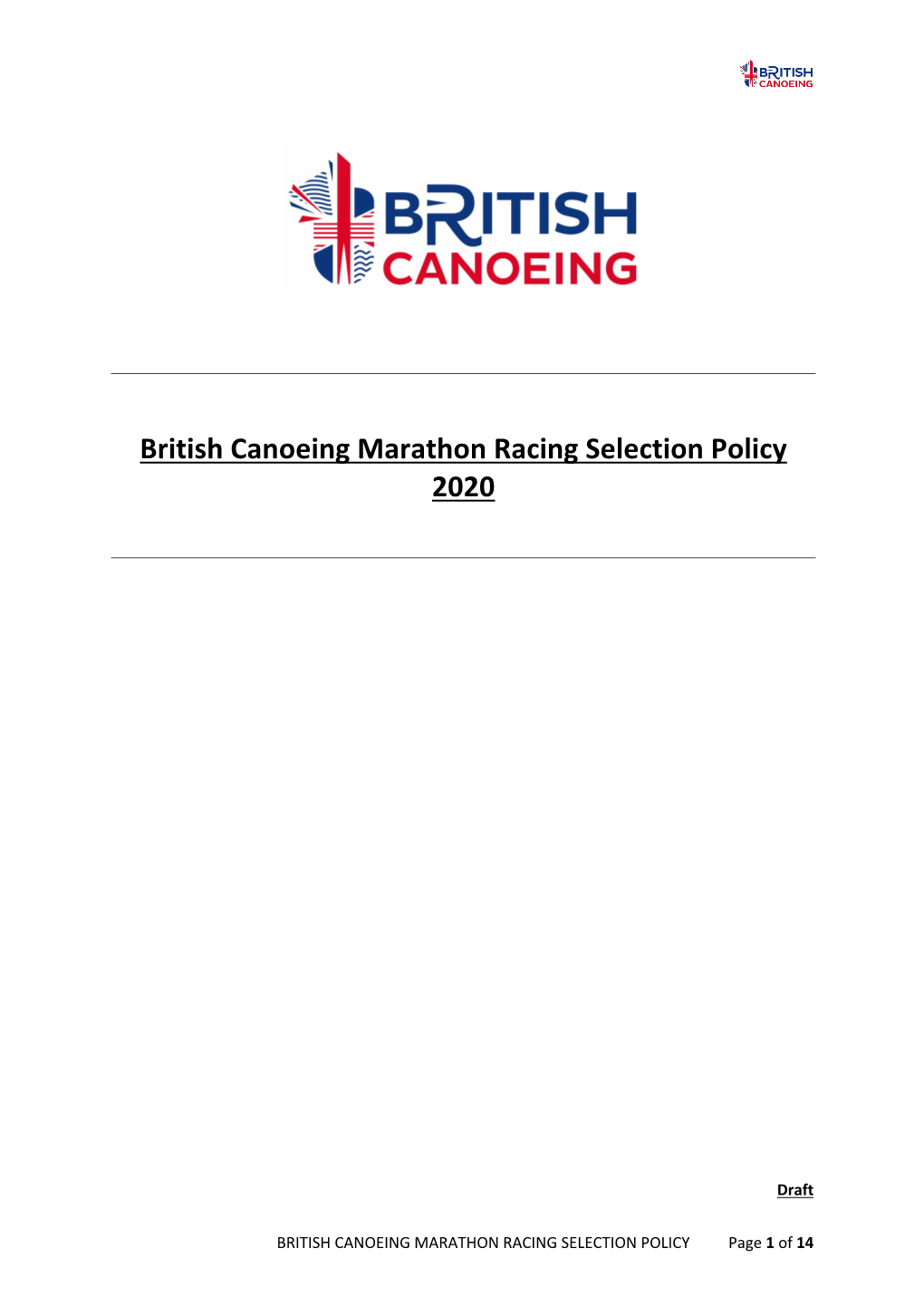 British Canoeing Marathon Racing Selection Policy 2020