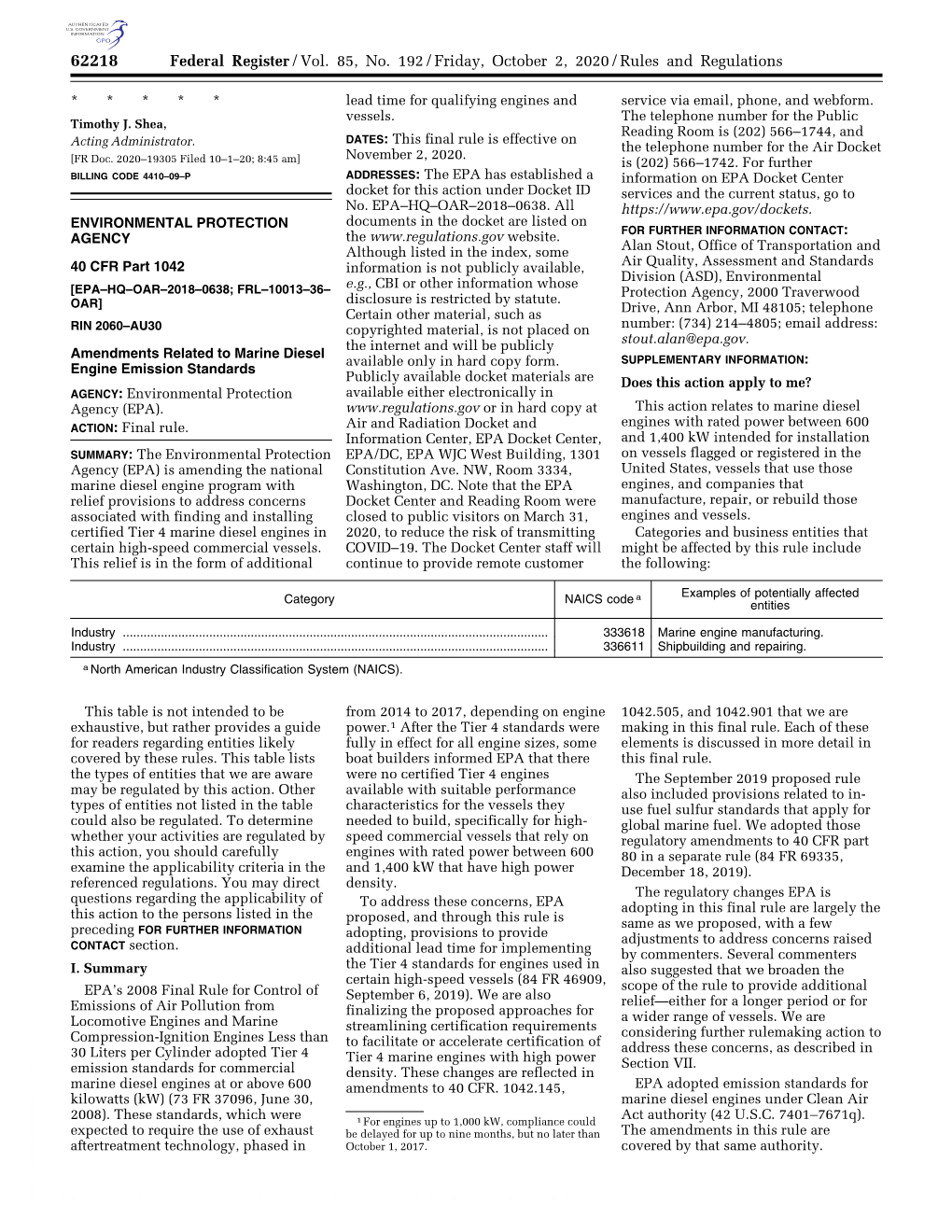 Federal Register/Vol. 85, No. 192/Friday, October 2, 2020/Rules