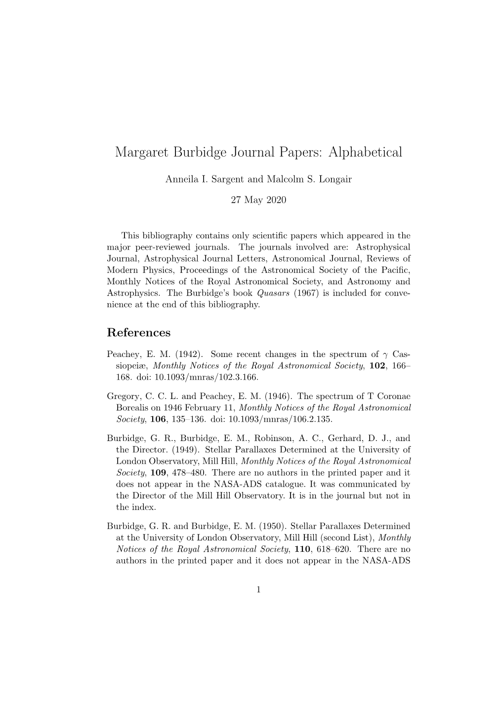 Margaret Burbidge Journal Papers: Alphabetical