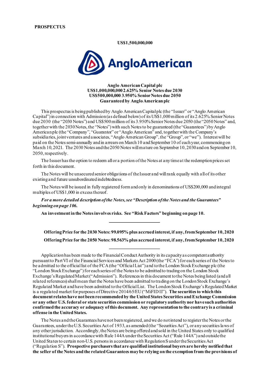 PROSPECTUS US$1,500,000,000 Anglo American Capital Plc US