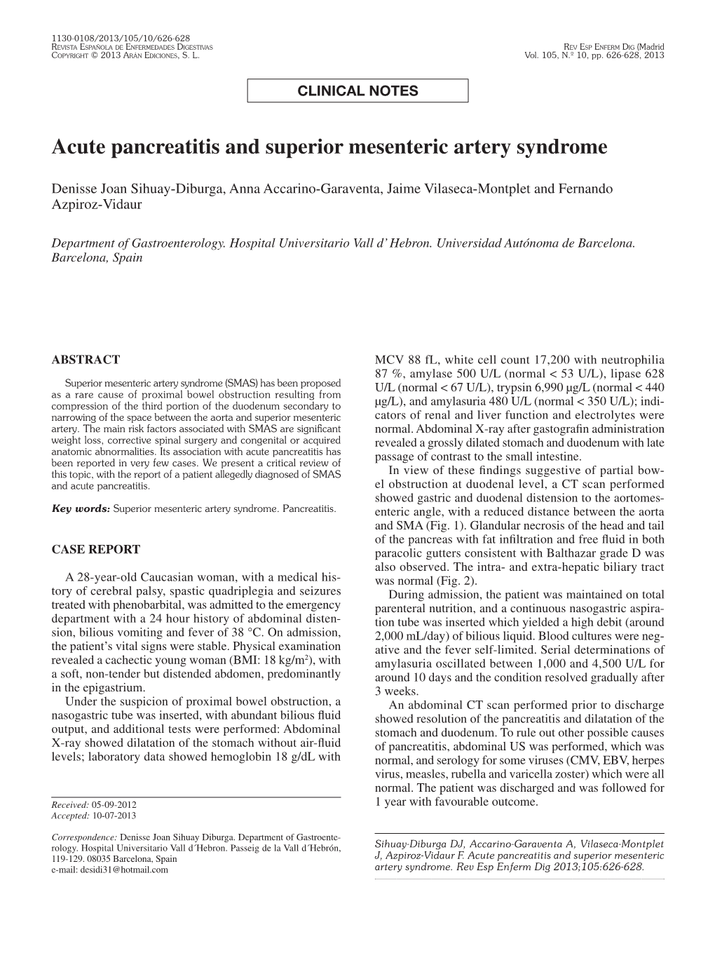 Acute Pancreatitis and Superior Mesenteric Artery Syndrome