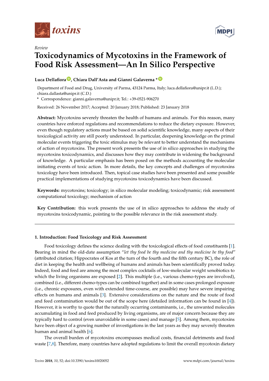 Toxicodynamics of Mycotoxins in the Framework of Food Risk Assessment—An in Silico Perspective