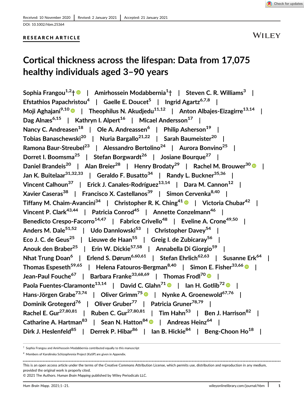 Cortical Thickness Across the Lifespan: Data from 17,075 Healthy Individuals Aged 3–90 Years