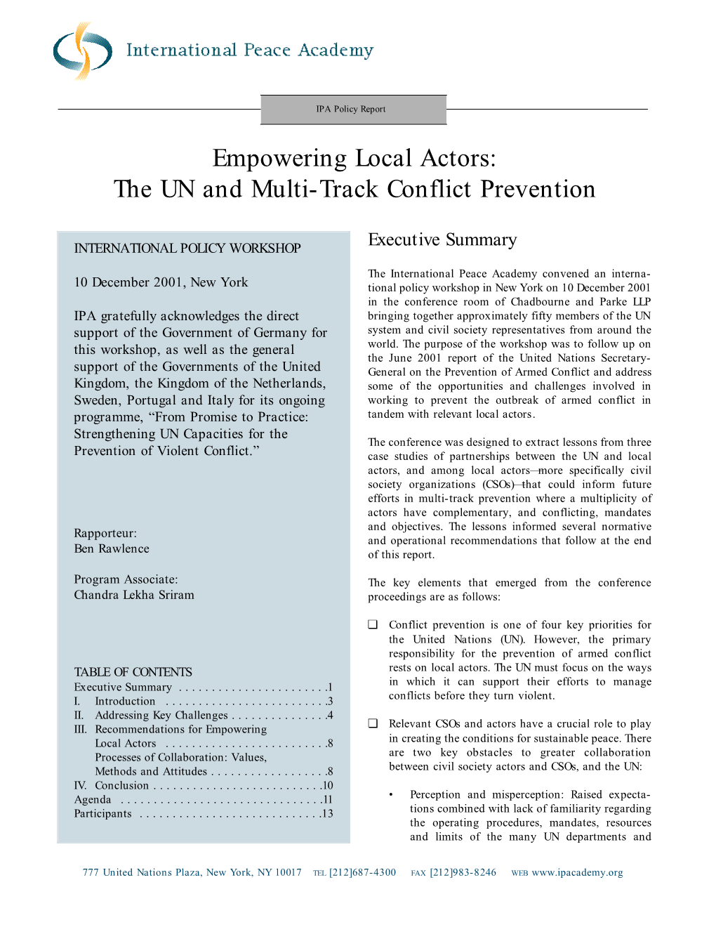 Empowering Local Actors: the UN and Multi-Track Conflict Prevention