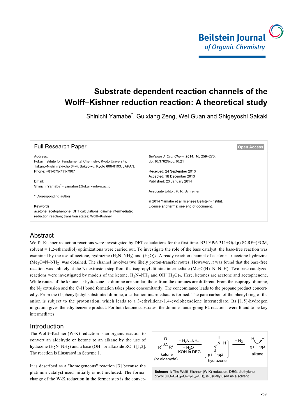 Substrate Dependent Reaction Channels of the Wolff–Kishner Reduction Reaction: a Theoretical Study