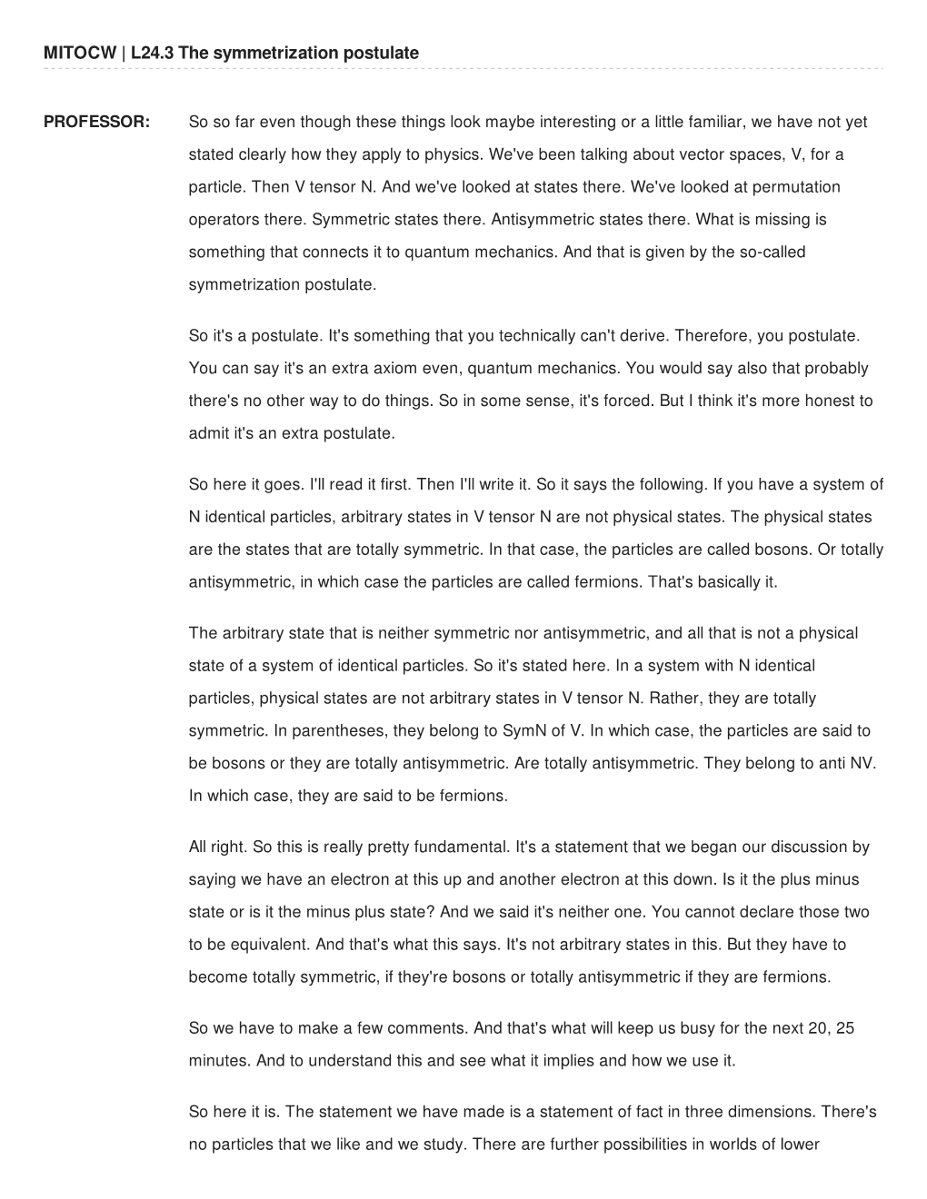 MITOCW | L24.3 the Symmetrization Postulate