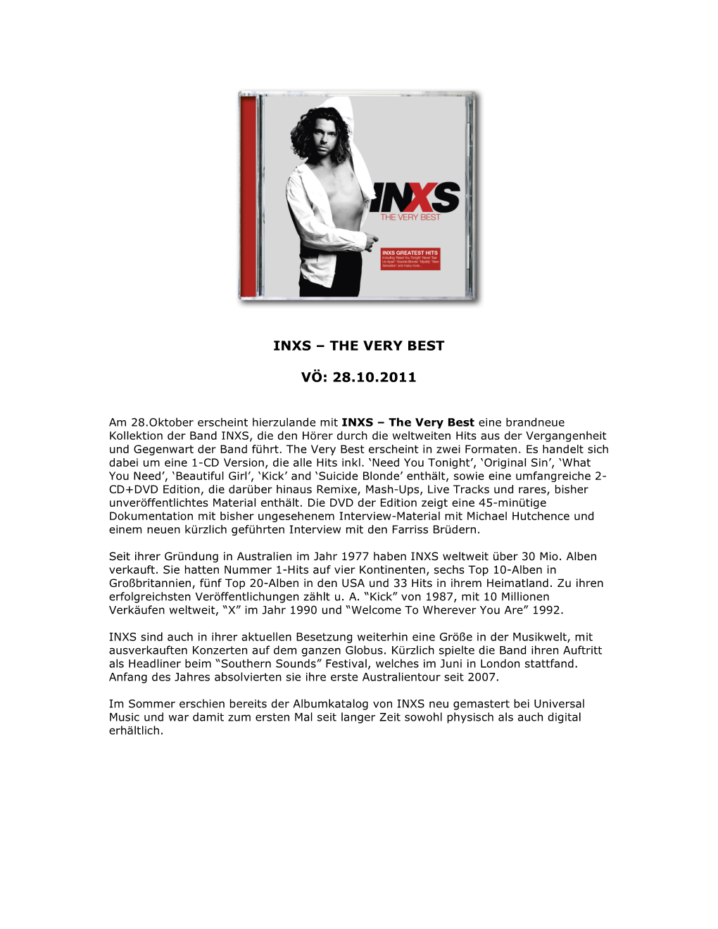 Inxs – the Very Best Vö: 28.10.2011