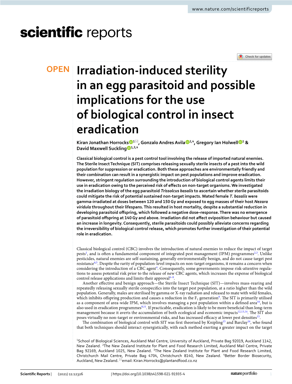 Irradiation-Induced Sterility in an Egg Parasitoid and Possible Implications
