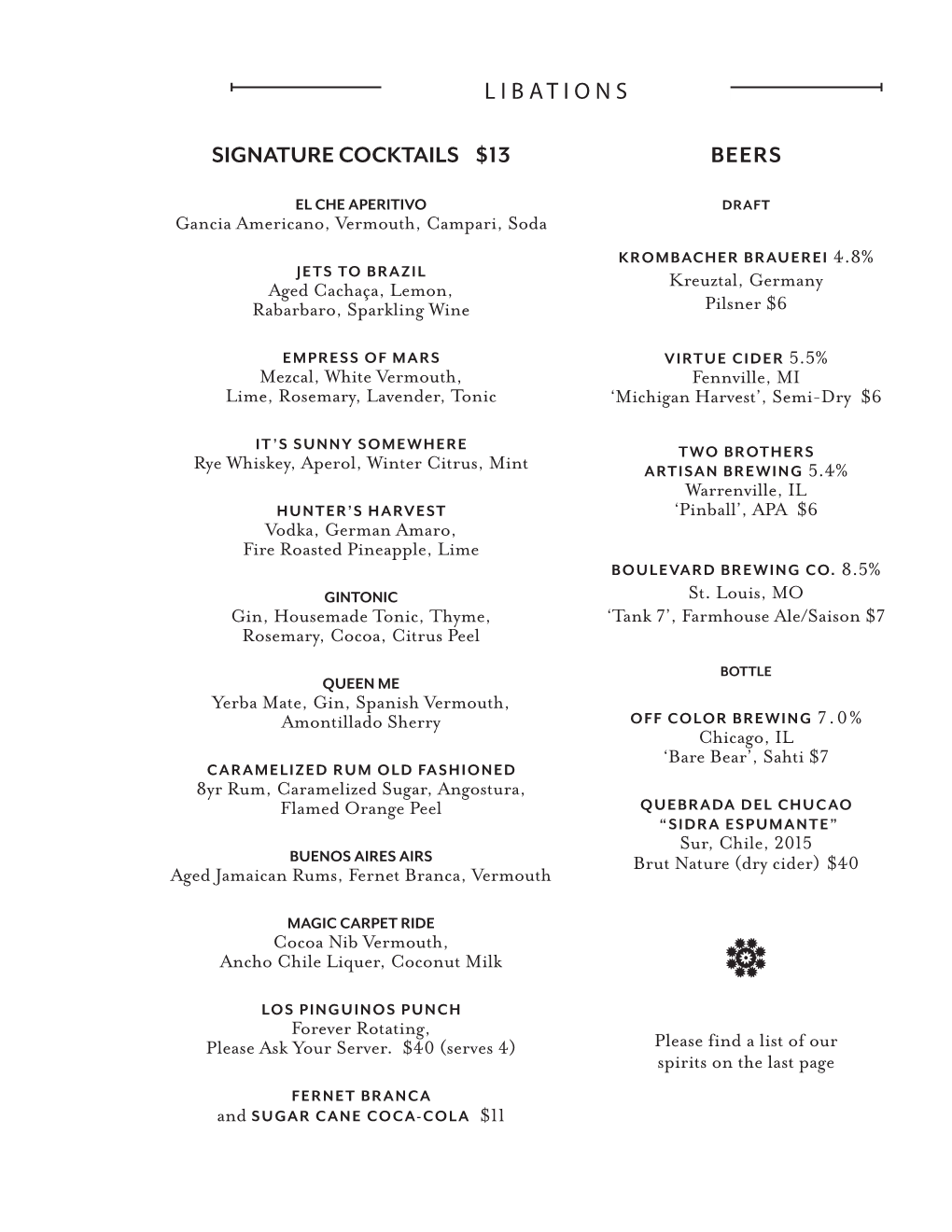 Signature Cocktails $13 Beers