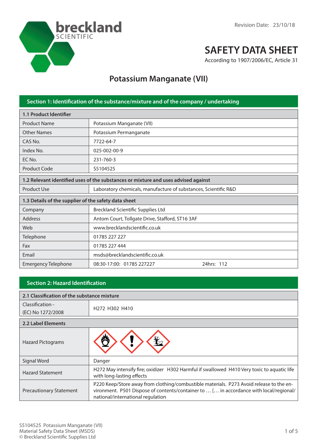 Potassium Manganate (VII)