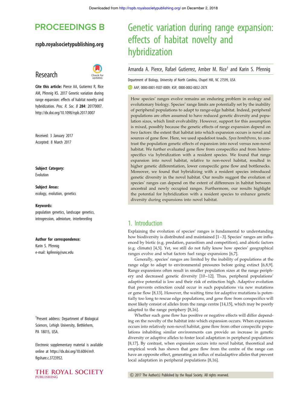 Genetic Variation During Range Expansion: Effects of Habitat Novelty and Hybridization