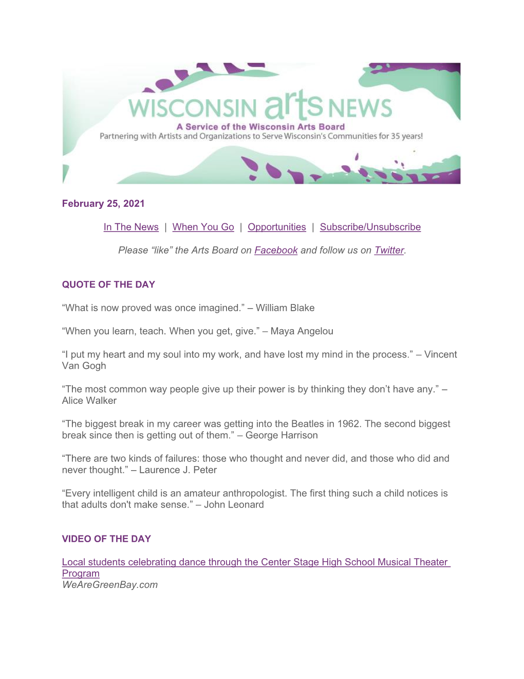 WAB Wisconsin Arts News