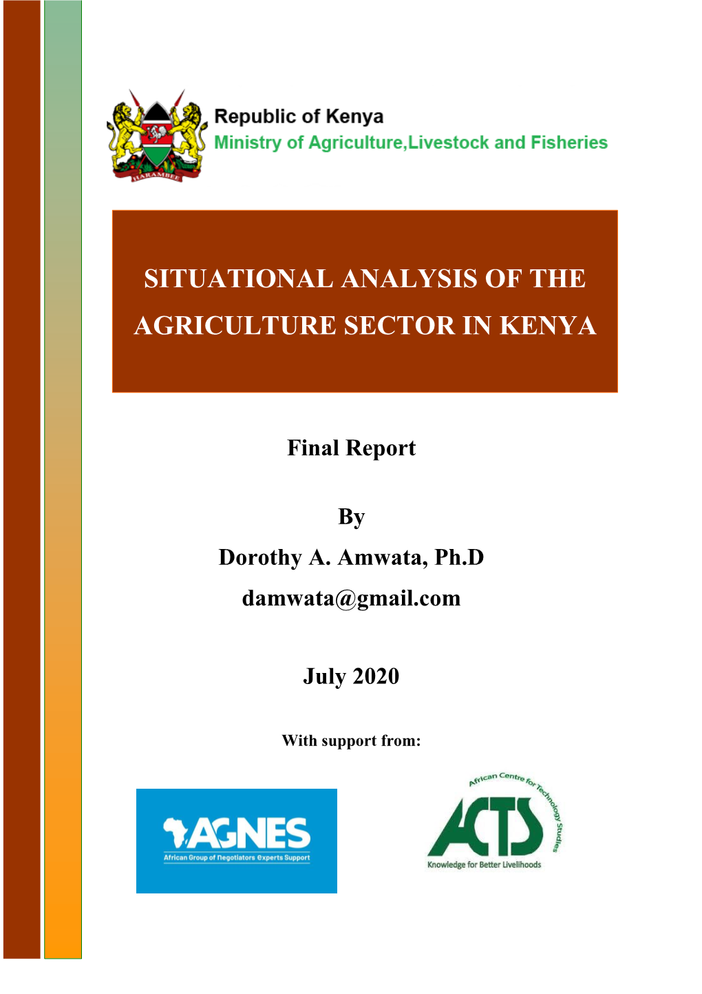 Situational Analysis of the Agriculture Sector in Kenya