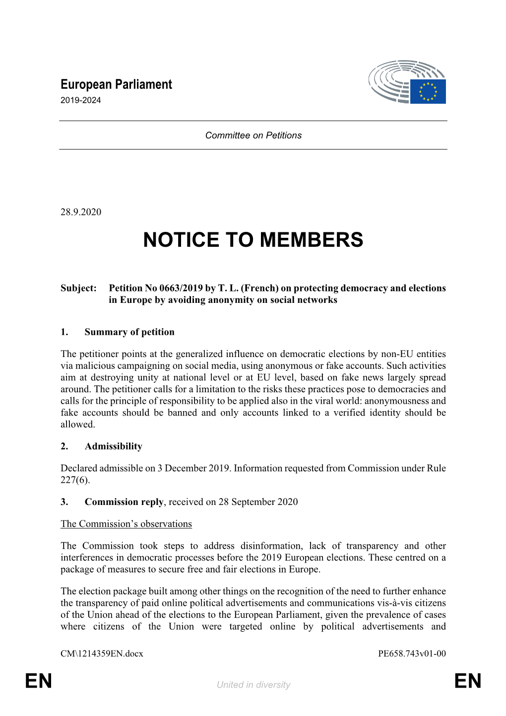 En En Notice to Members