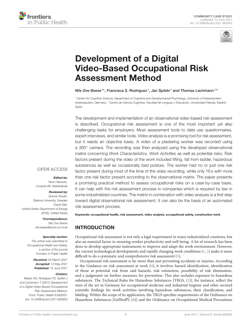 Development of a Digital Video-Based Occupational Risk Assessment Method