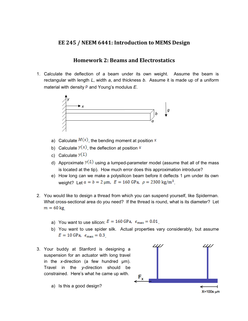 EE 245 / NEEM 6441: Introduction to MEMS Design