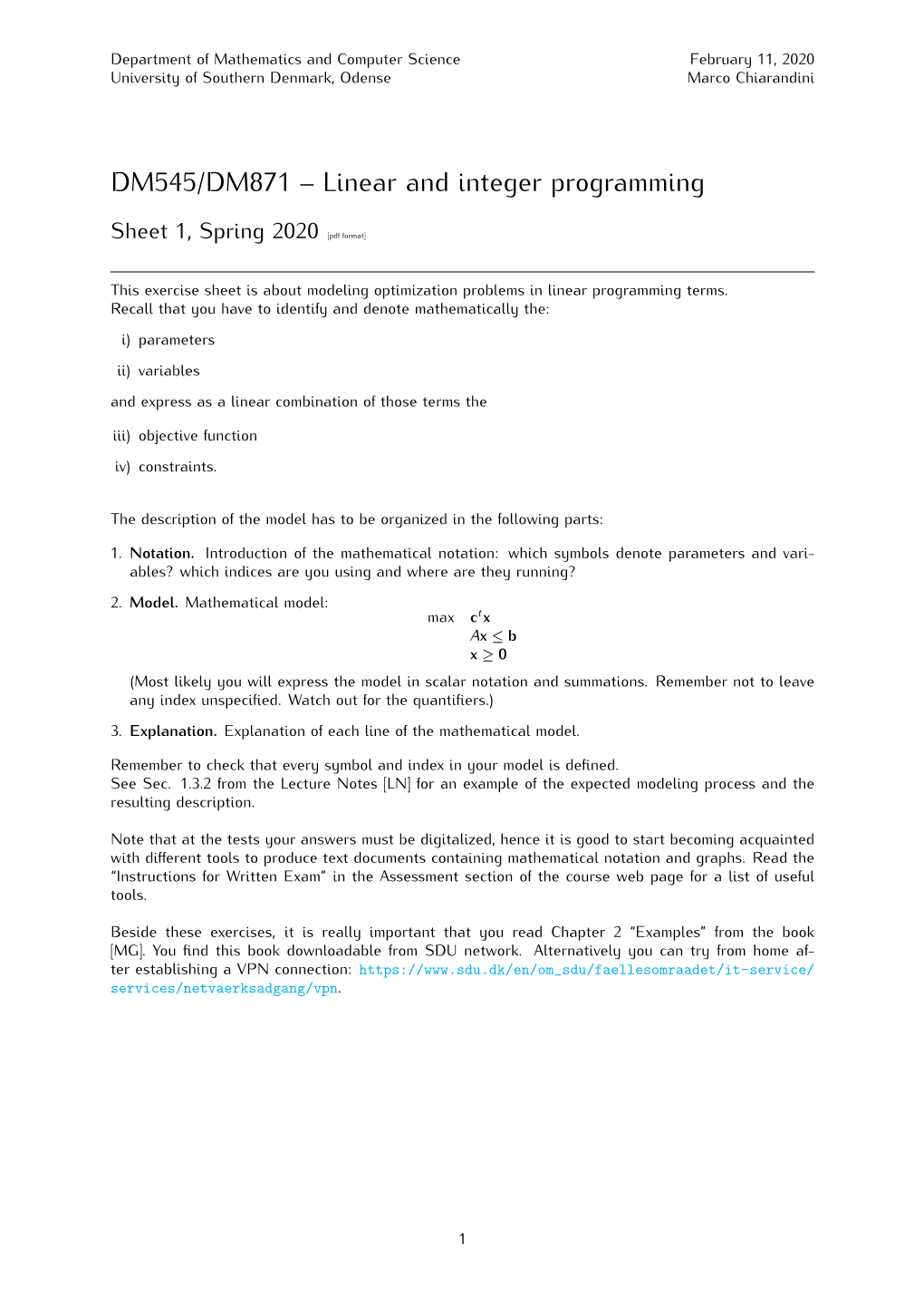 DM545/DM871 – Linear and Integer Programming