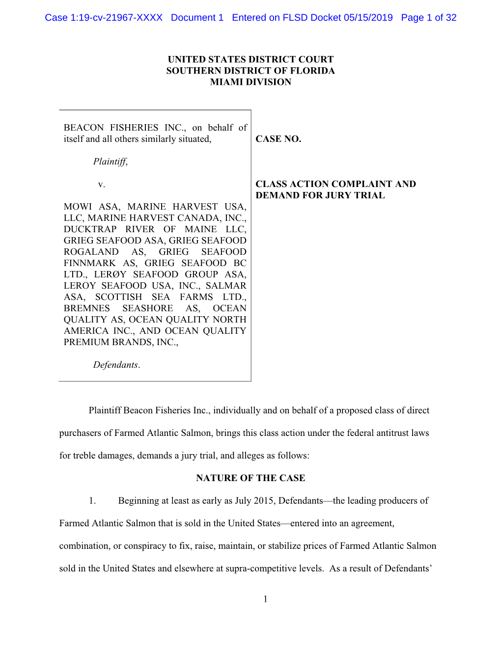 Beacon Fisheries, Inc. V. Mowi ASA Et