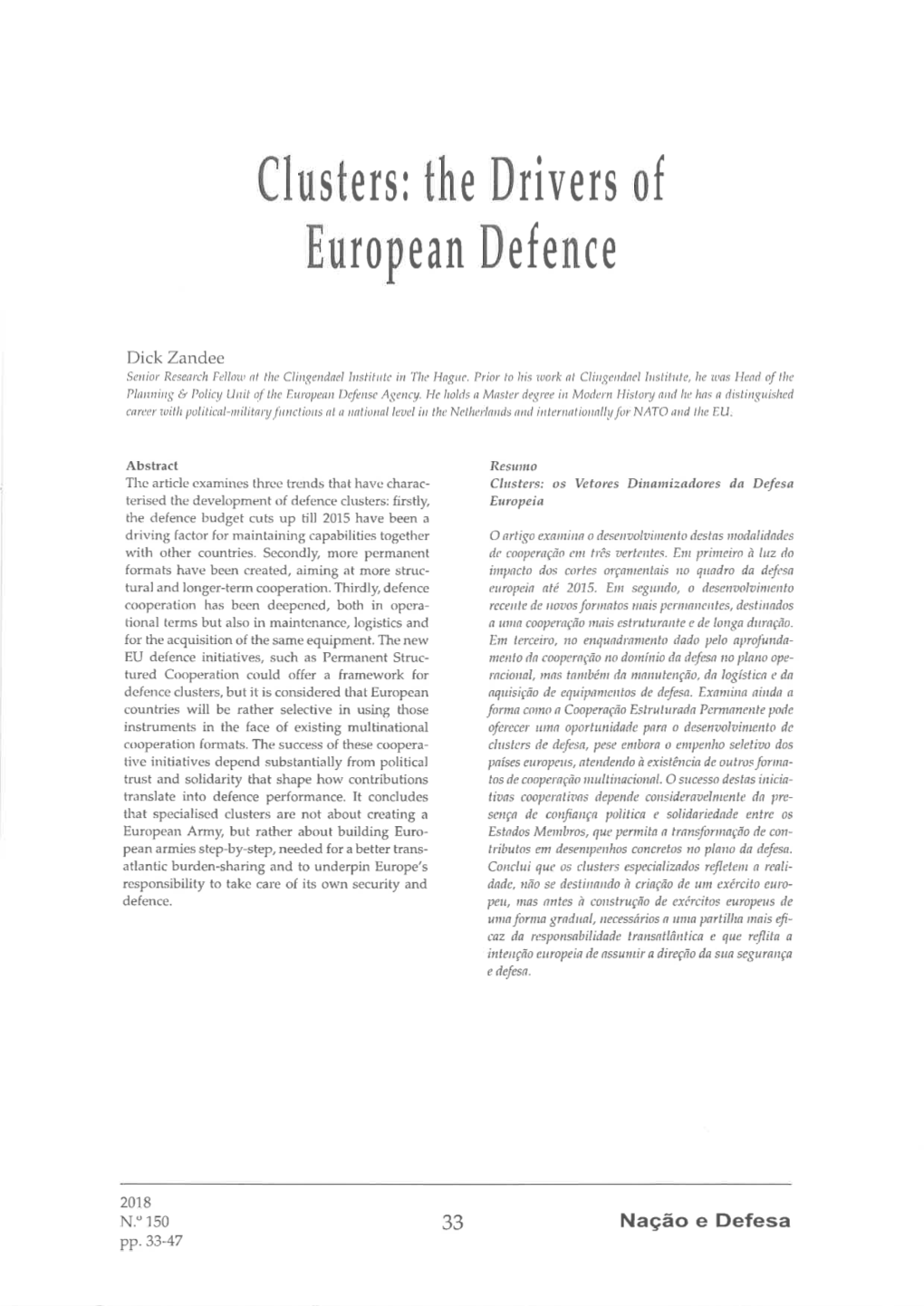 Clusters: the Drivers of European Defence