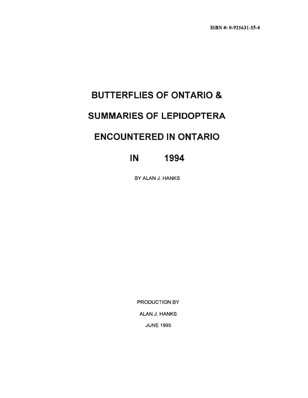 Butterflies of Ontario & Summaries of Lepidoptera