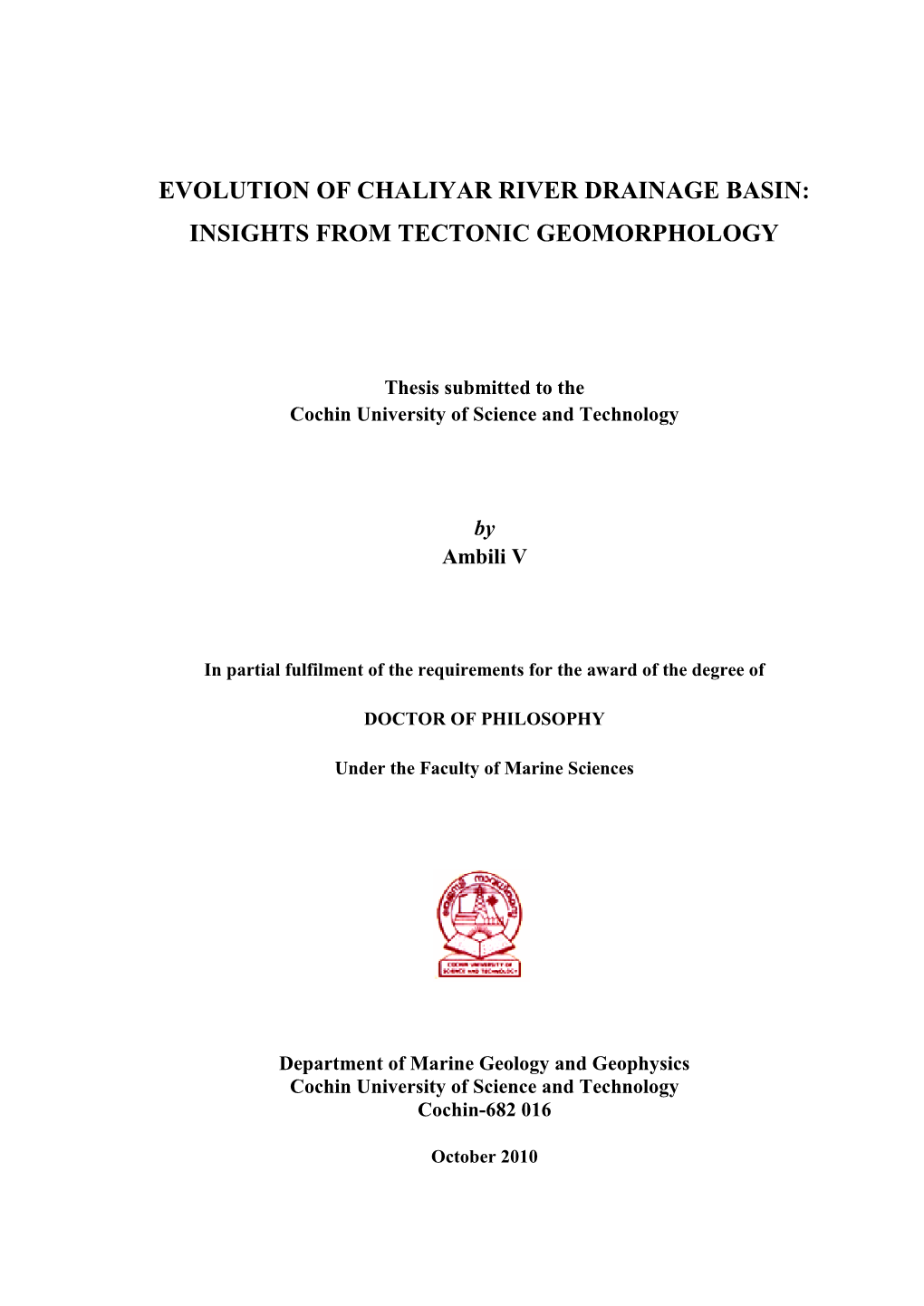 Evolution of Chaliyar River Drainage Basin: Insights from Tectonic Geomorphology