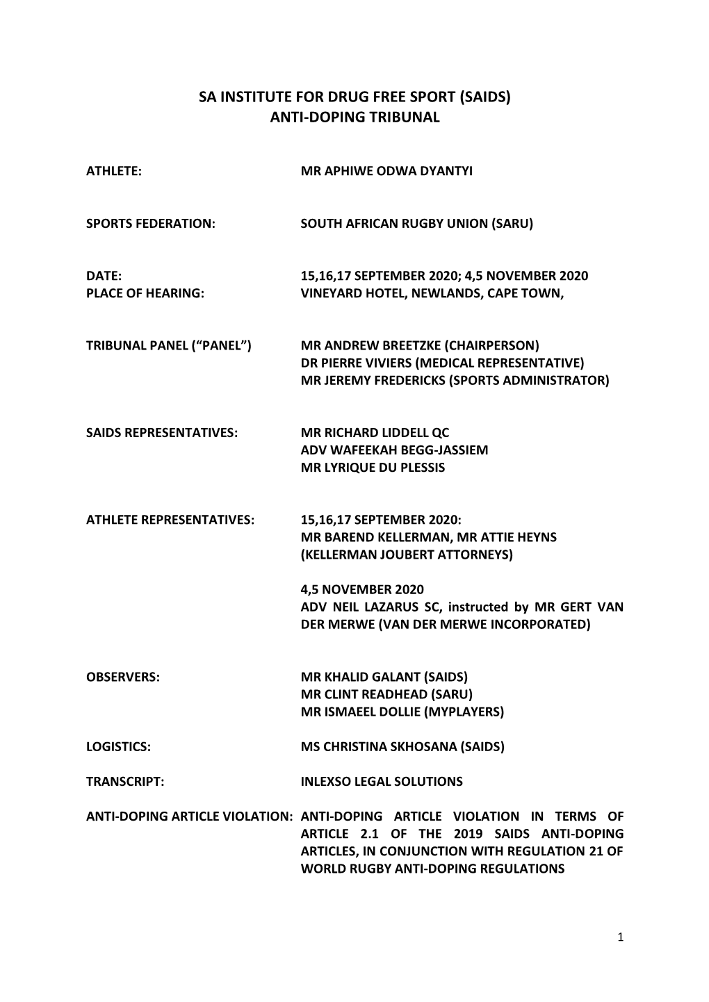 Anti-Doping Tribunal